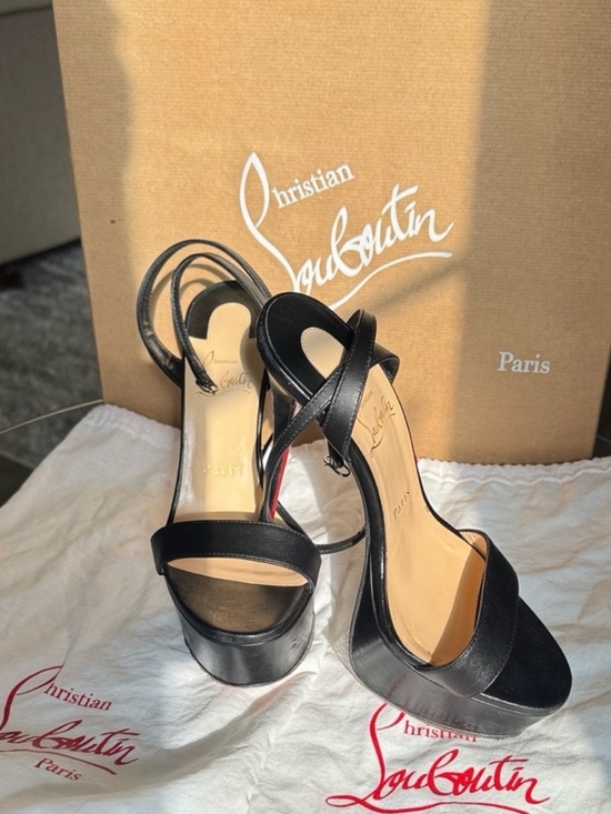 Christian Louboutin Shoes - Christian Louboutin Black Leather Platform Slingback Heels